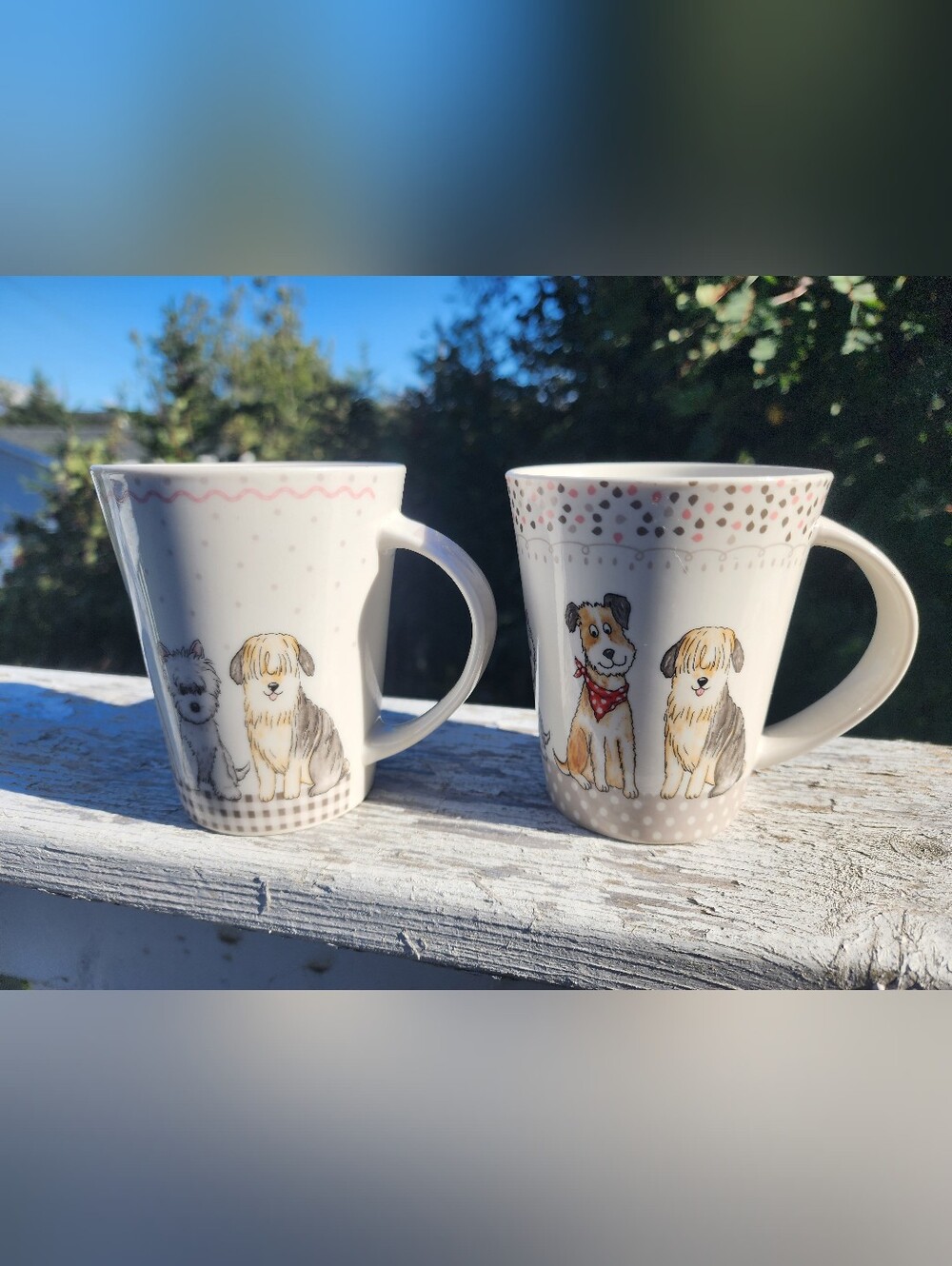 Ceramic Dog Print Mugs in White and Pink Accents